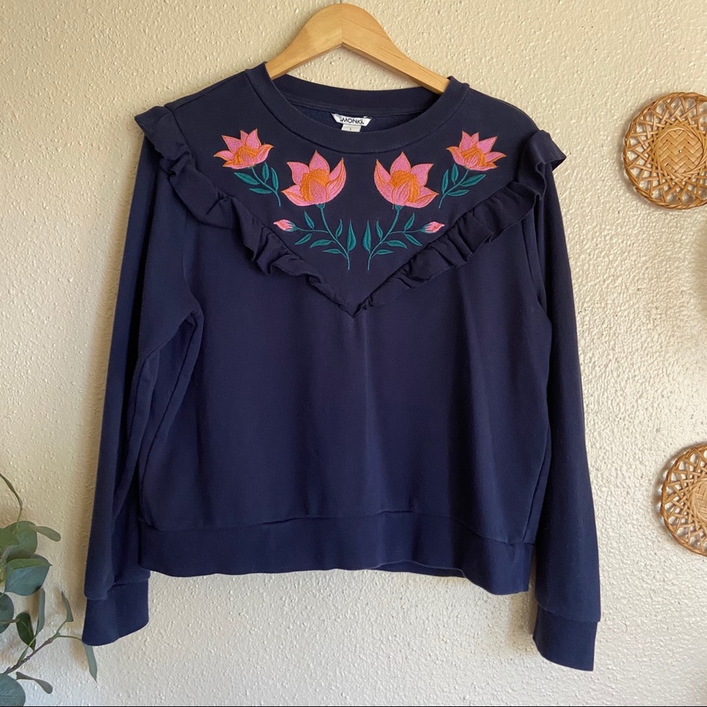 ASOS Monki Ruffled Embroidered Sweatshirt